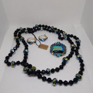 Heidi Daus Fine Classic Aurora Borealis Necklace, Pin & Clip-On Earring Set New